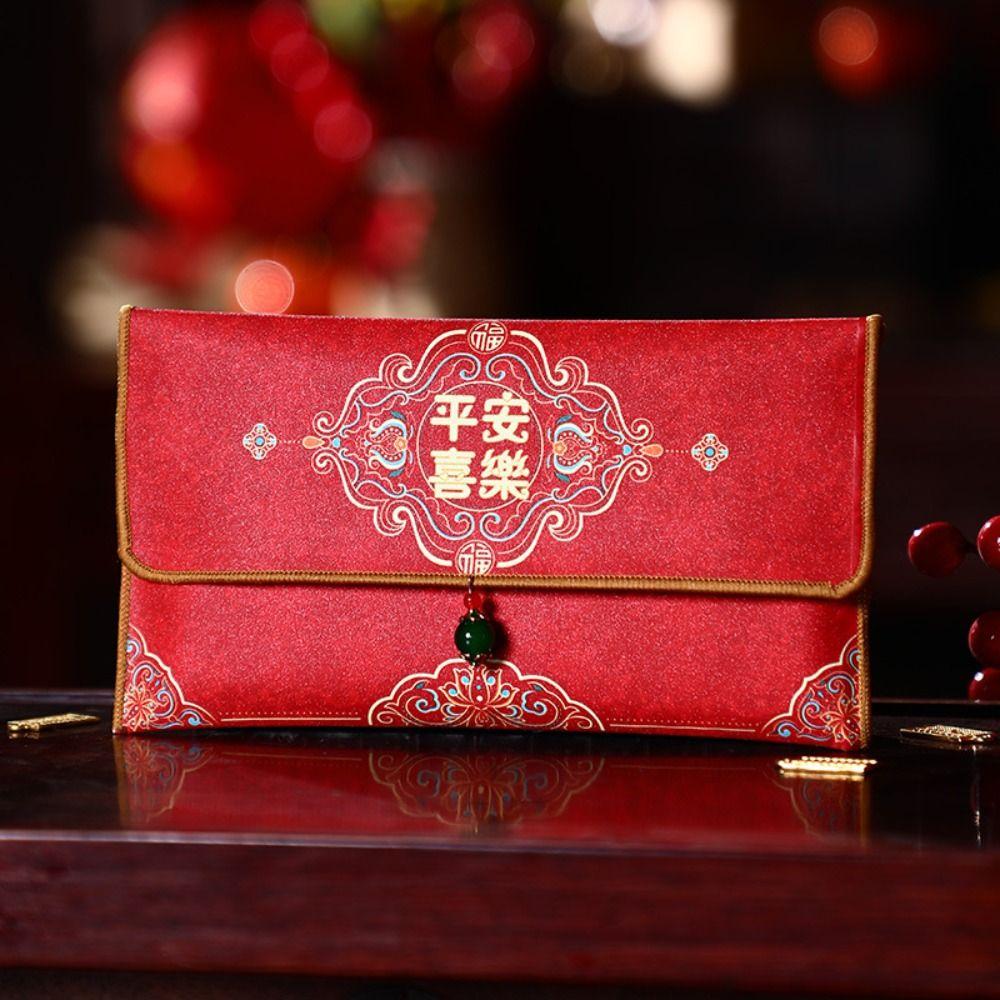 Chinese Style New Year Red Envelopes Blessing Brocade Lucky Money Bag Traditional Hongbao Red Pocket Lunar New Year Gifts