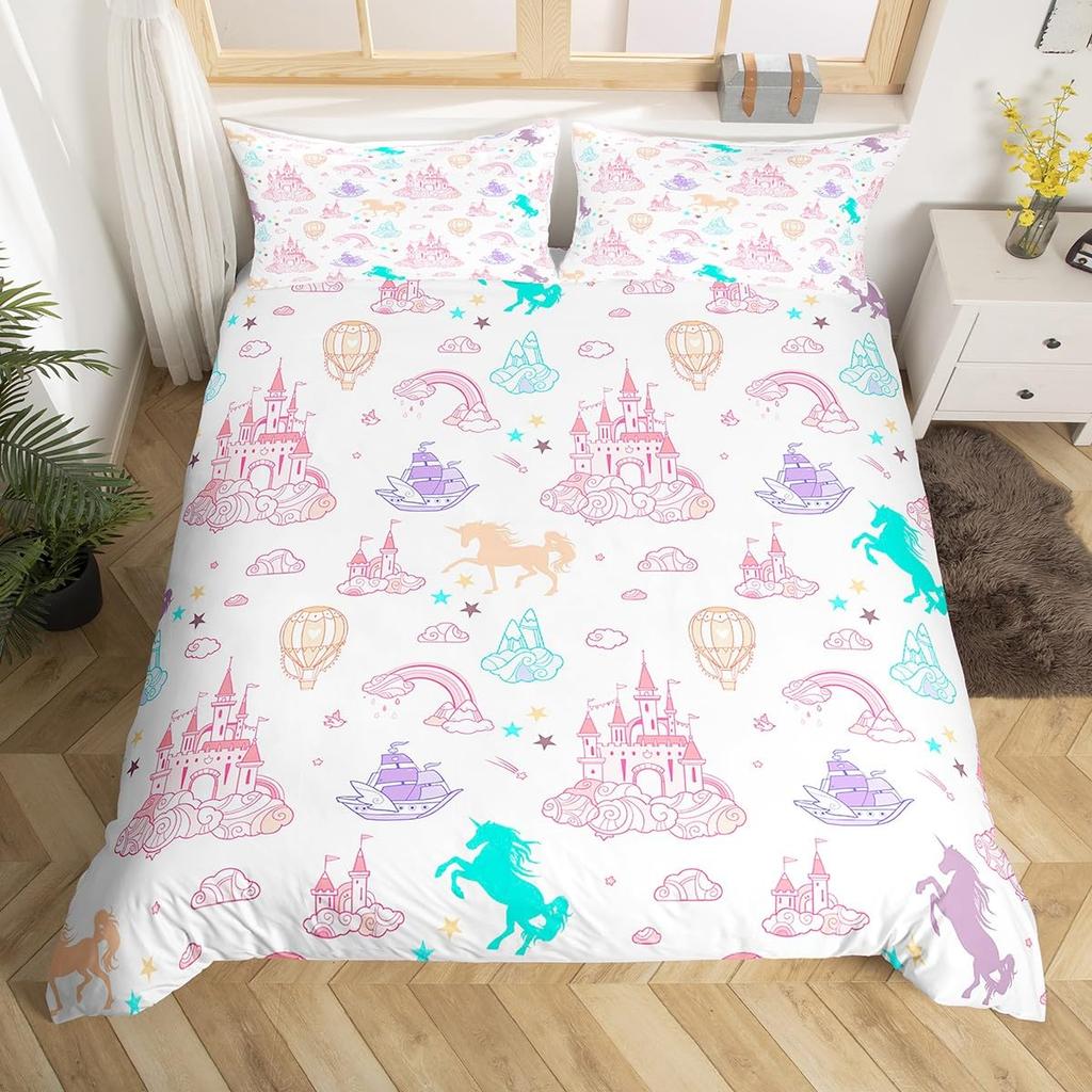 Comforter Cartoon Cat Unicorn Sweet Strawberry Milk Bedding Set Pet Animals Comforter Desserts Cakes Food