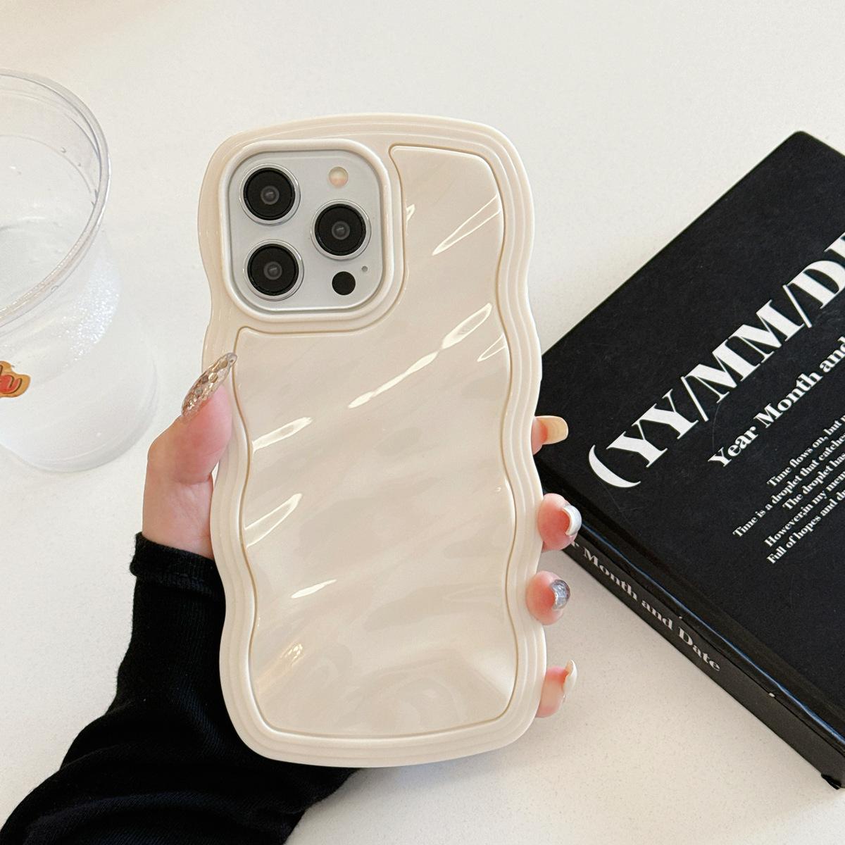 

Модный однотонный чехол с волнистым узором 2-в-1 для iPhone 15 14 13 Pro Max 12 11 iPhone 15 бежевый