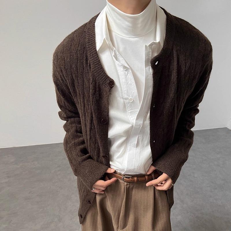 

Men s Autumn/Winter High-End Loose Knit Cardigan Sweater M коричневый