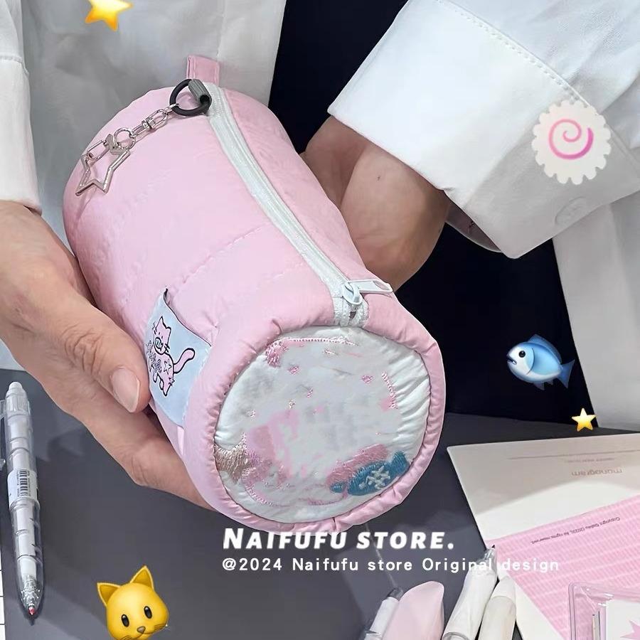 INS Large Capacity Pink Pen Bag Creative Soft Touch Pencil Case Stationery Storage Organizer Creative Students Gift