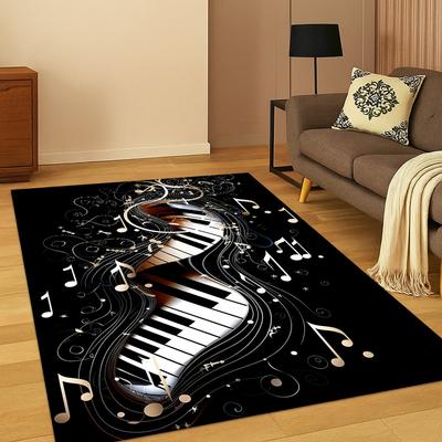 3D Klavier Violine Musiknoten Kunst Teppich Läufer für Schlafzimmer Wohnzimmer Sofa Küche Fußmatte Dekor, Kinderspielmatte Spiel rutschfeste Bodenmatte
