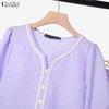 ZANZEA Women Short Sleeve Blouse and Shorts Summer Plaid Print Two Piece Suit Sets