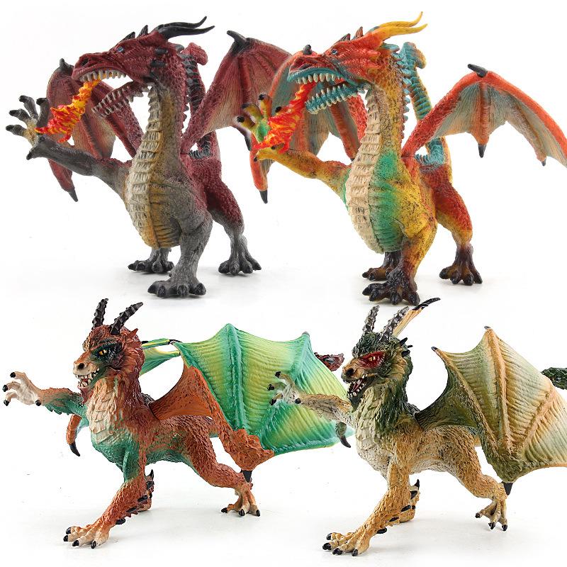 Children'S Simulation Solid Dinosaur Magic Dragon Model Wildlife Plastic Mutant Dragon Three-Headed Dragon Toy Set Ornament