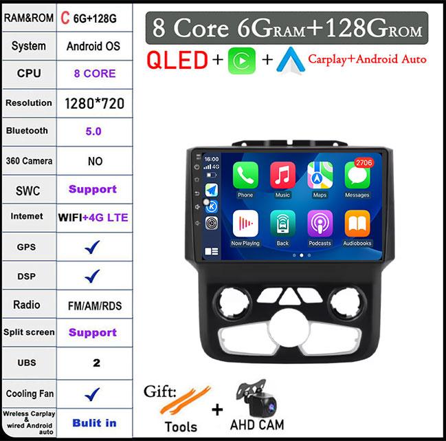 Radio auto Android Auto de 9 inch Pentru Dodge Ram 1500 2500 3500 2013-2018 Carplay Ac Manual Stereo Navigație Carplay Ecran Tactil BT