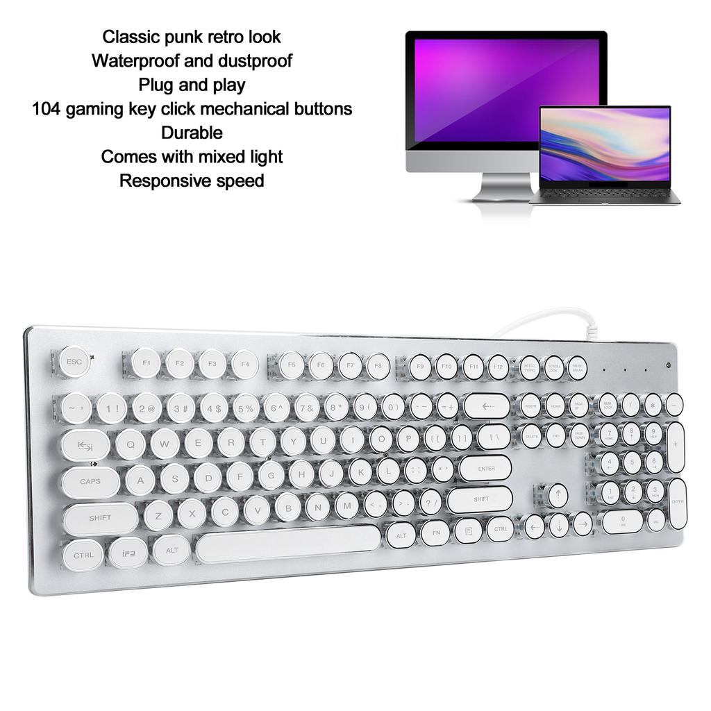 Retro Wired Gaming Mechanical Keyboard Key Click with 104 Keys Mixed Light Ergonomic Design