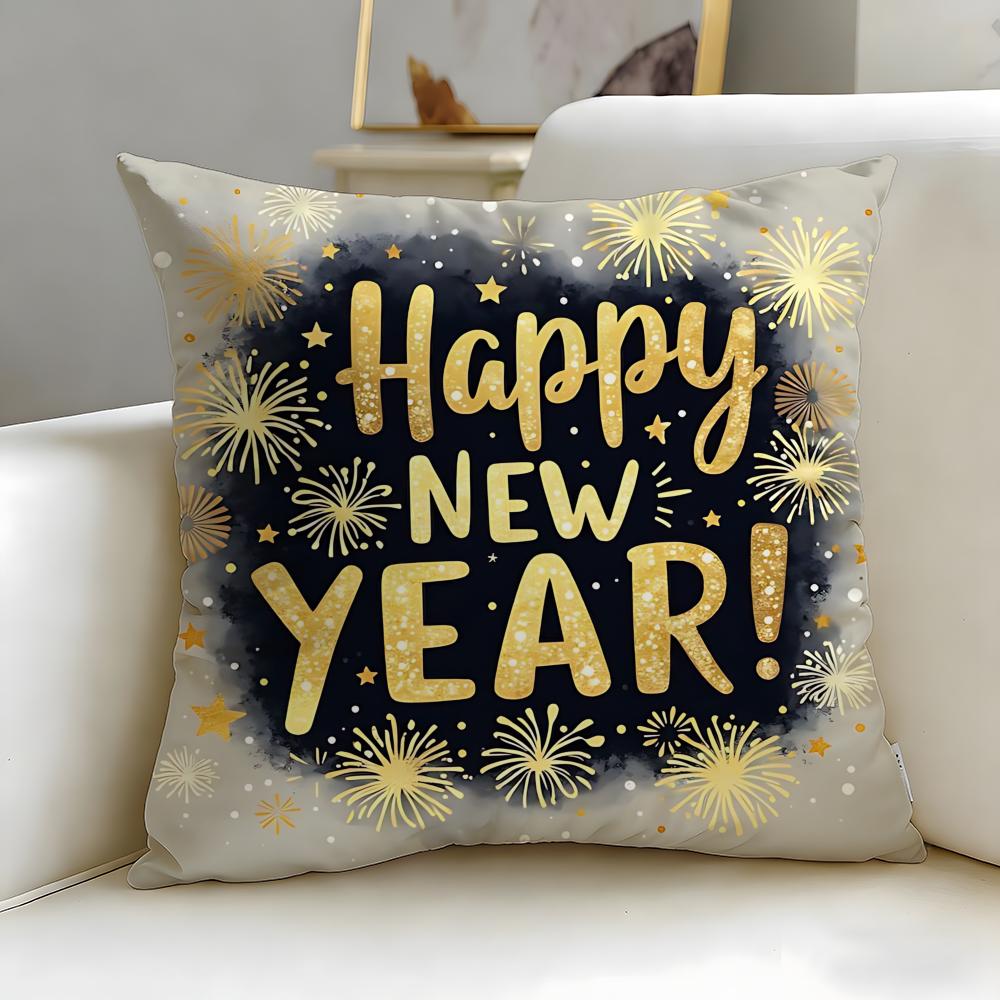 Holiday New Year'S Day Cushion Cover Soft & Easy-Wash Pillow Case – Versatile For Couch, Bed, Travel And Office