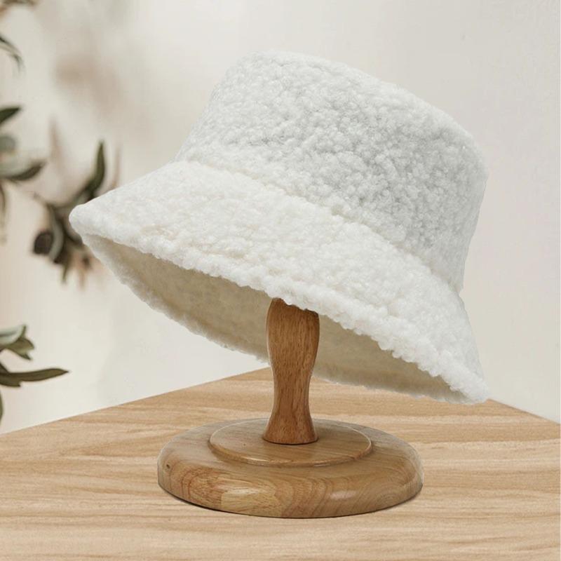 Autumn and winter thermal basin hat retro bucket hat word men and women lamb wool bucket hat