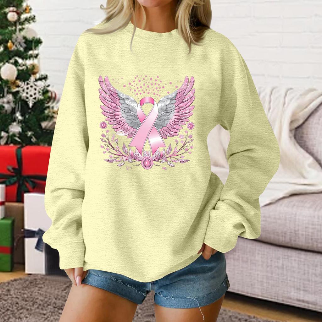Women's Casual Long Sleeve Printed Pullover Sweatshirt Loose Fit Round Neck Top for Everyday Wear