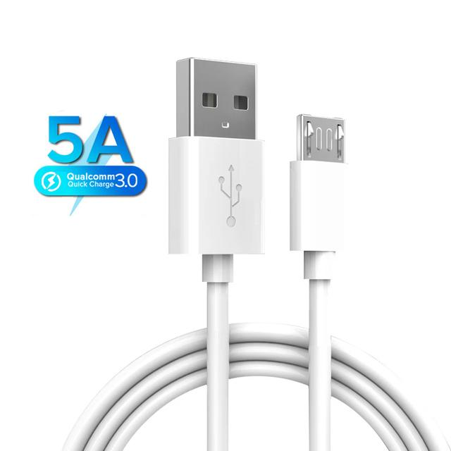 5A Micro USB kabel pro Samsung Huawei Huawei Xiaomi 1M/2M datový kabel pro rychlé nabíjení Drátový kabel Bílý tučný kabel pro Micro