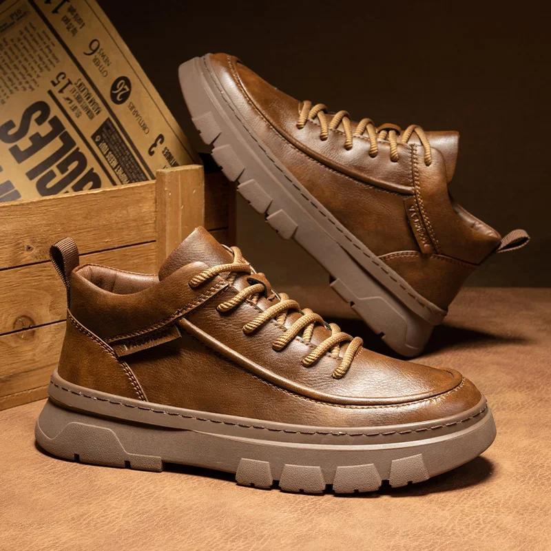 Fashion Casual Leather Winter Boots Men's Sneakers Warm Fur Male Ankle Boots High Top Casual Shoes New Arrival Men Outdoor Basic Botas