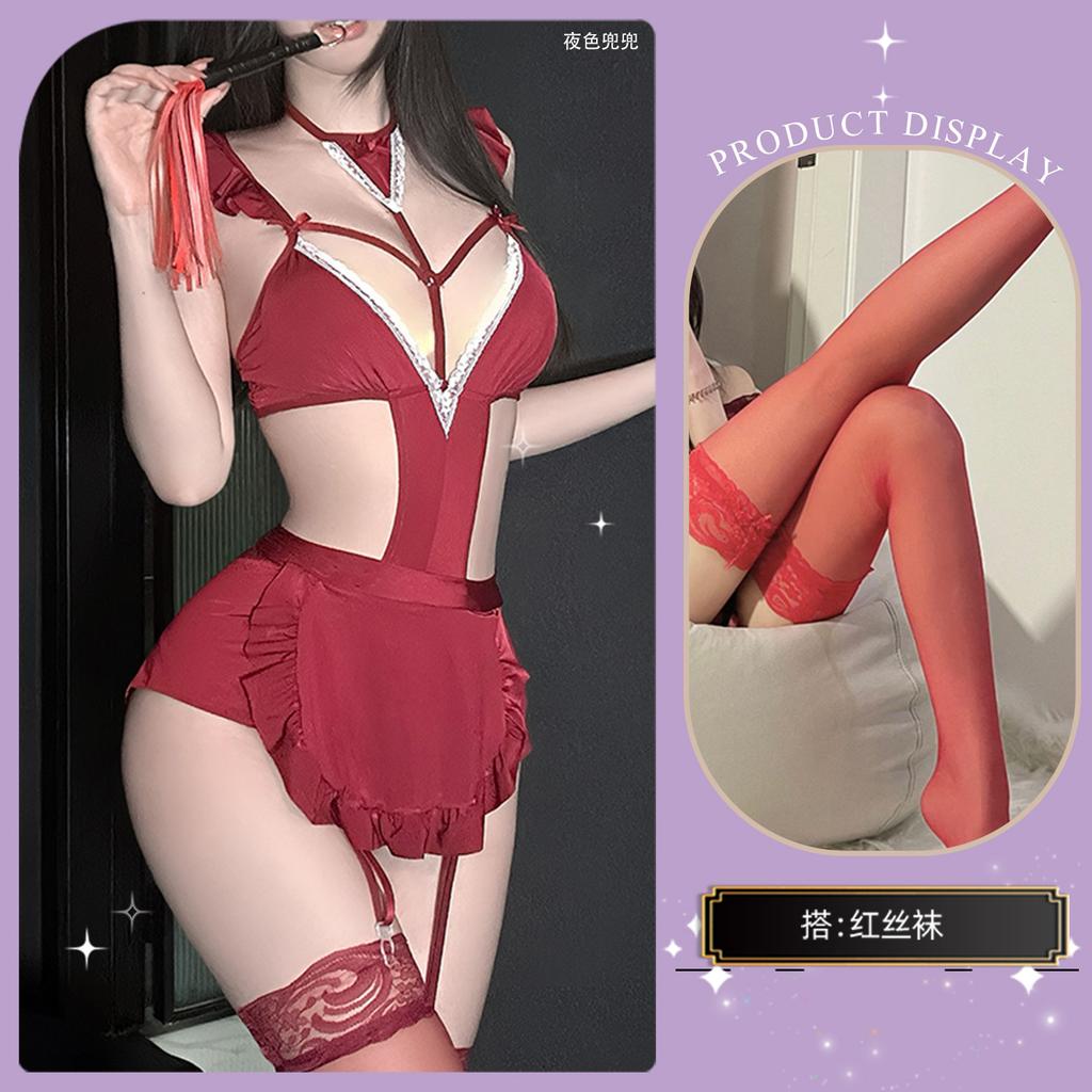 Sexy Lingerie Sexy Maid Uniform Pure Lust Red Temptation Free Suit Lace Suit