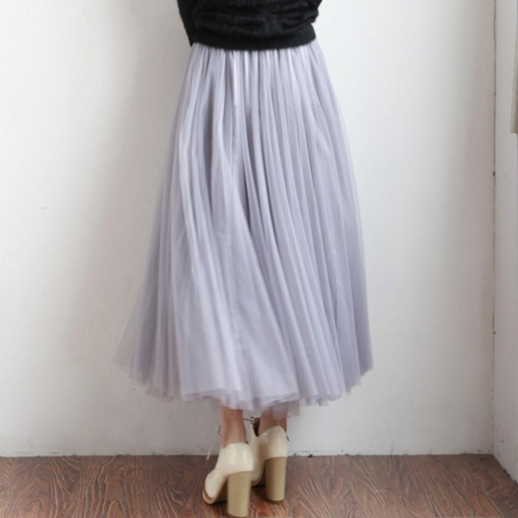 Women's Color Mesh Skirt With Elastic Band Large Swing Mid Length Skirt
