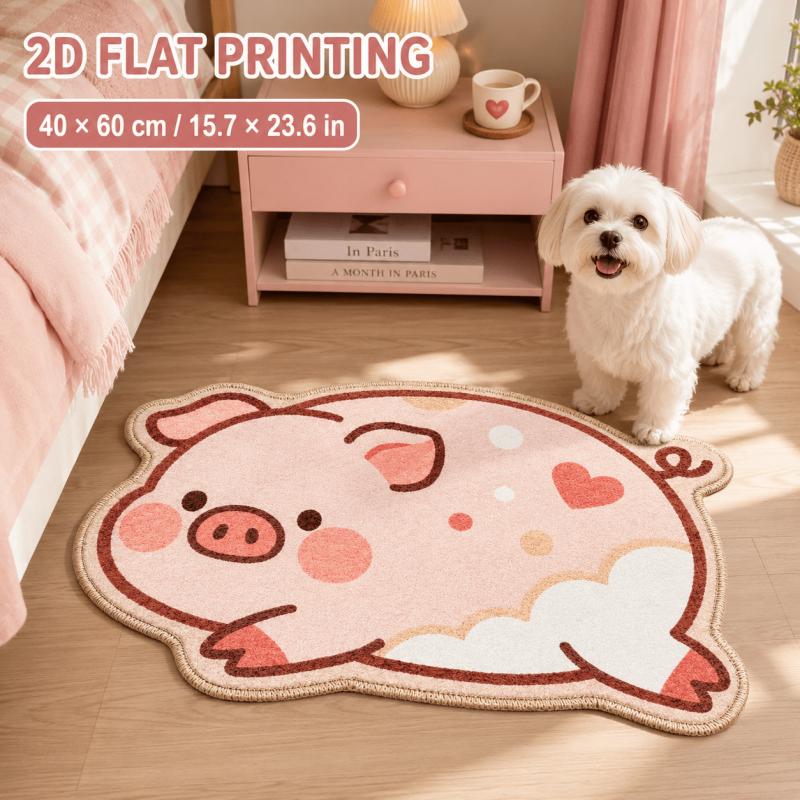 Cute Piggy Alien Patterned Carpet Soft and Easy to Clean Bedside Rug for Bedroom Bathroom Door Mat Home Decoration