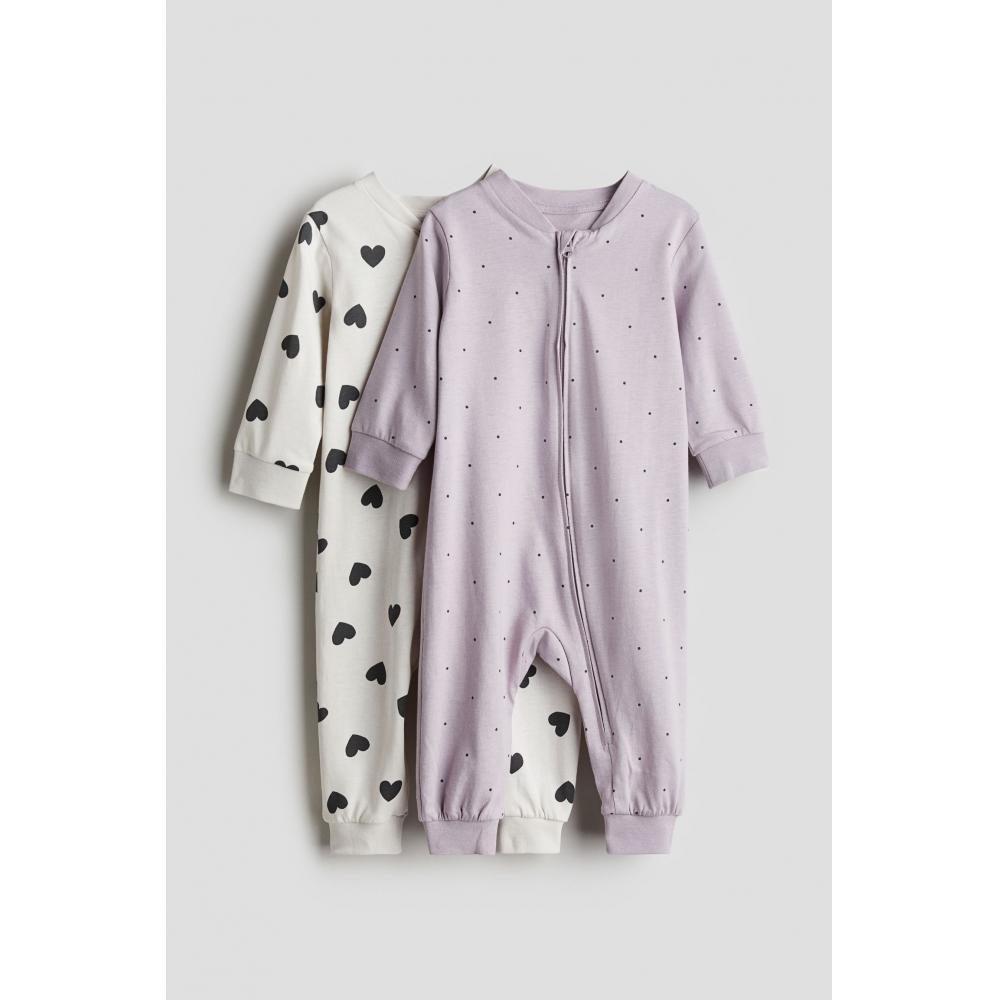 

Пижамный комплект из 2 предметов из хлопка с узором HM, светло-фиолетовое сердце