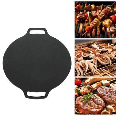 Double Handle BBQ Griddle Black Non Stick Grill Pan Durable Grill Plate Gas Cooker