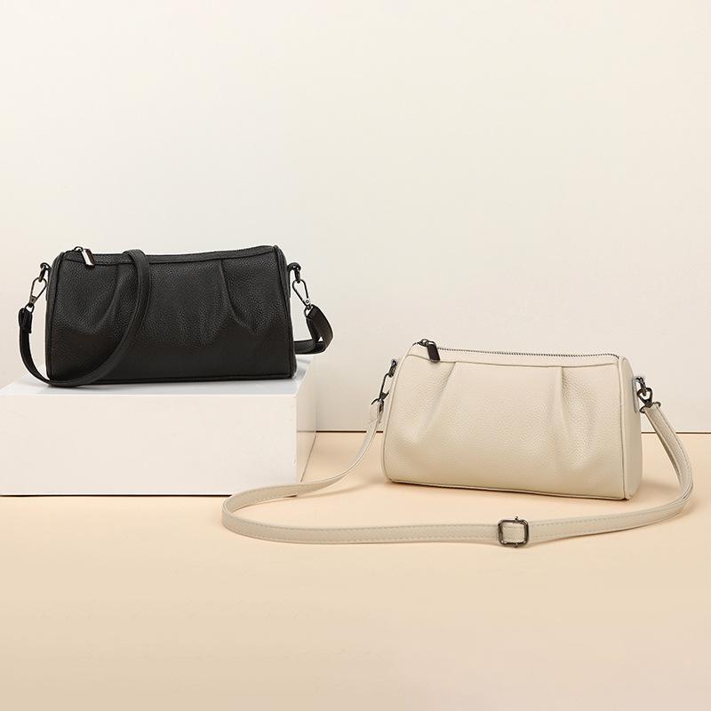 Cloud Cover Women's Premium Genuine Leather Ruffled Handbag with Shoulder Strap