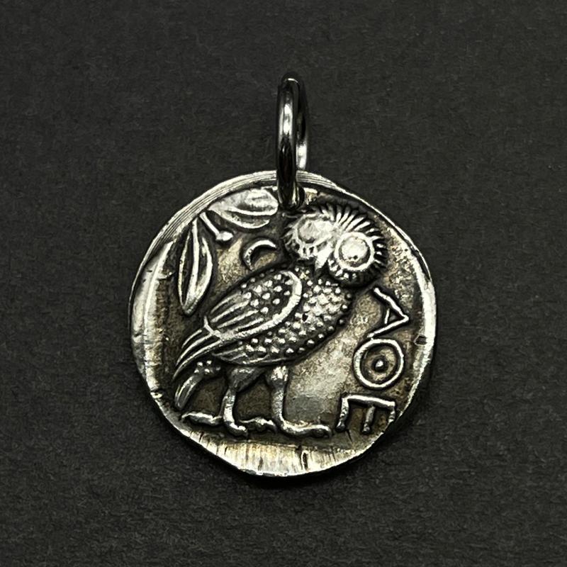 Recarved Greek Silver Plated Coin The Goddess Of Wisdom Athena Necklace Owl Ancient Athens Silver Coin Pendant Aquarius Patron