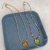 Korean Multicolored Bear Pendant Necklace Bohemia Love-heart Ornament Collar Chain Rice Beaded Choker Chain for Girls