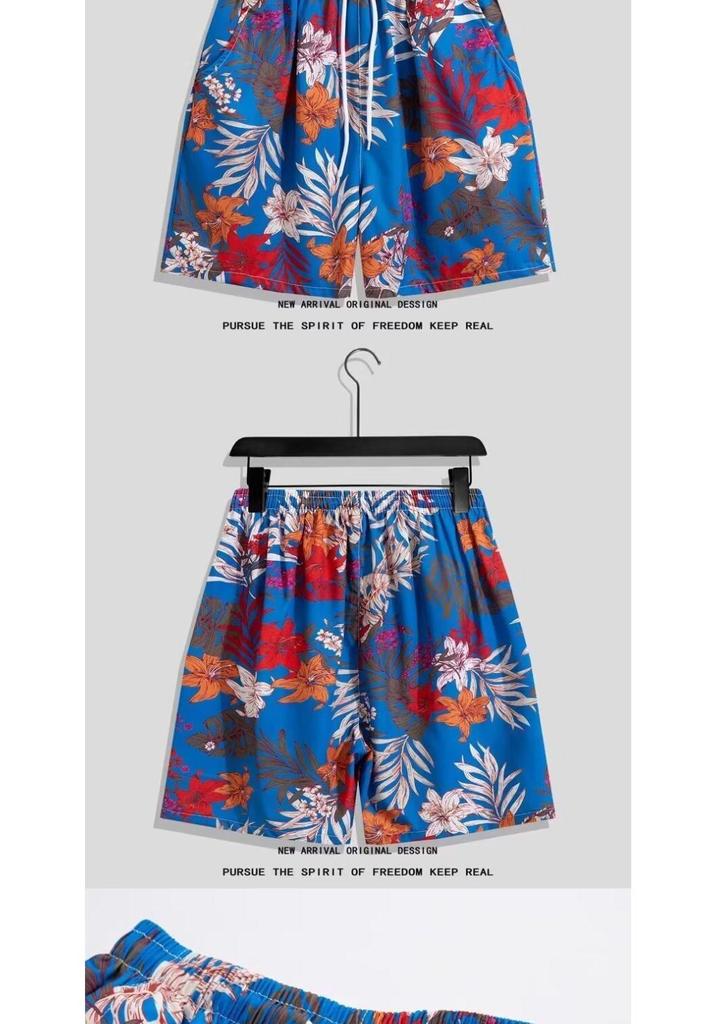 Men's Seaside Floral Hawaiian Shirt & Beach Shorts Set - Cool, Loose Fit for Summer