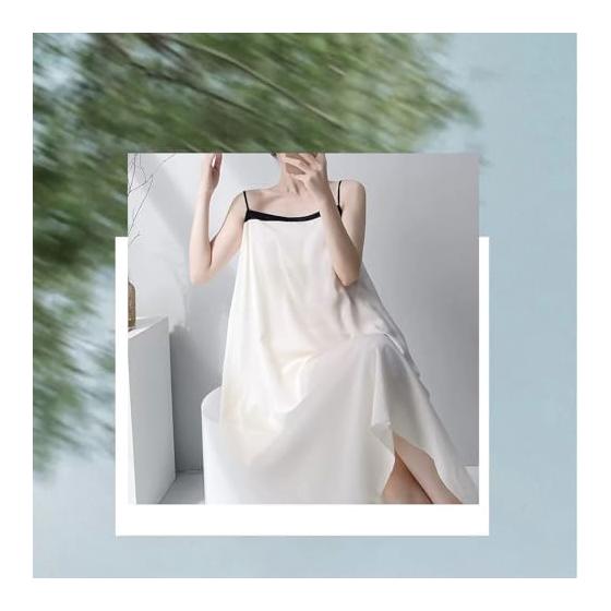 [Roiyezo] Room Wear, Women's Room Dress, Pajamas, Night Dress, Glossy, Adjustable, Loose, Long, Nightgown, Sleepwear, Summer, Cool