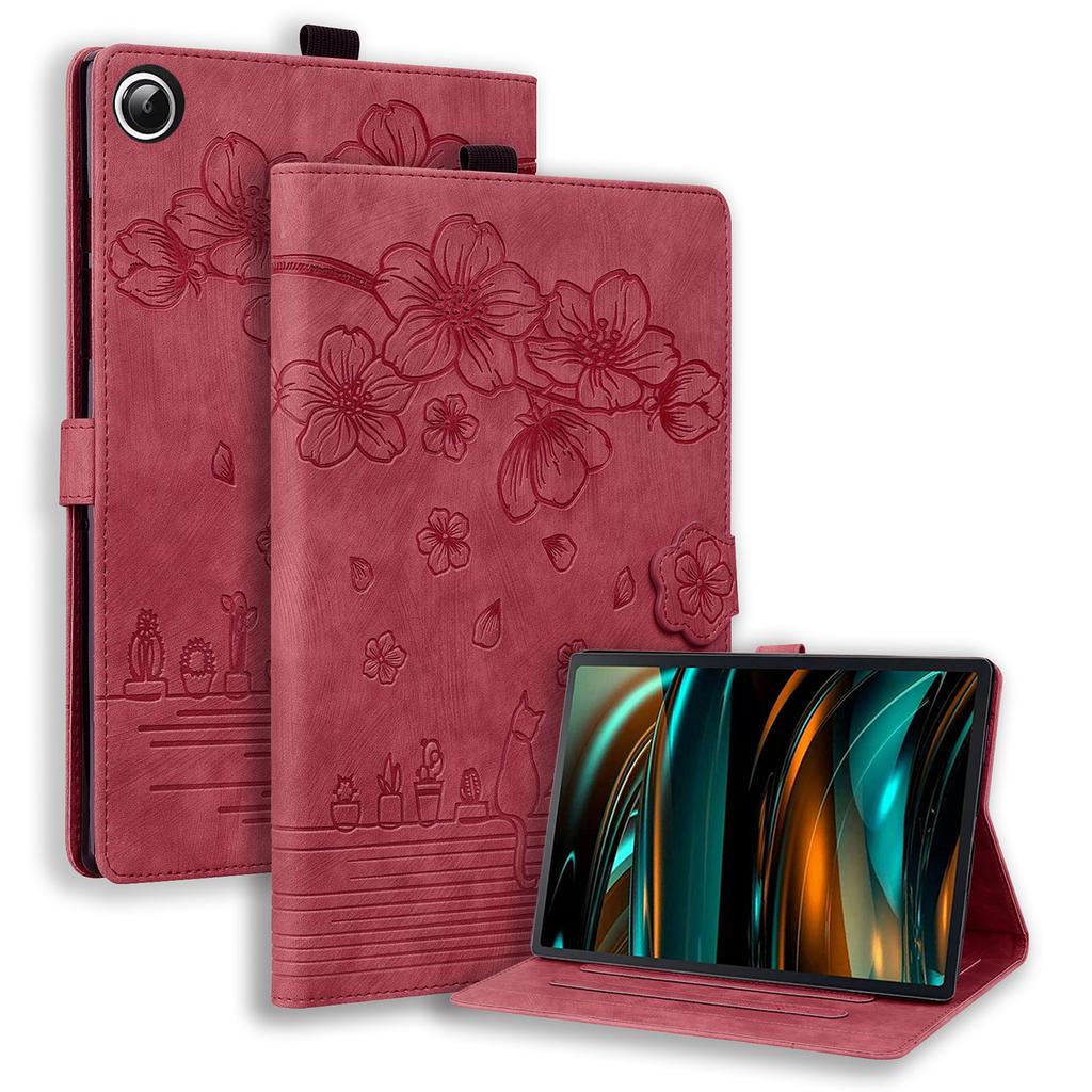 Pro Samsung Galaxy Tab A11 X133 X130/Tab A9 Pouzdro Sloty na karty Kožený Stojan pro tablet Folio Kryt Květinový Kočka