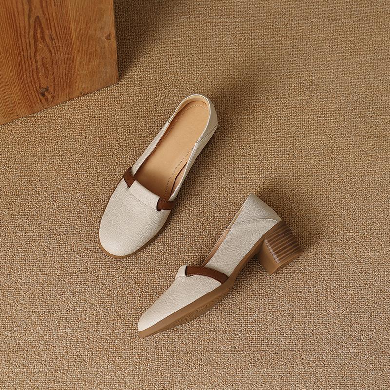 

Овчина~ Французские ретро туфли на высоком каблуке с мягкой подошвой, женственность, натуральная кожа, не устают, на одной педали, маленькие кожаные туфли, одинарная туфля 40