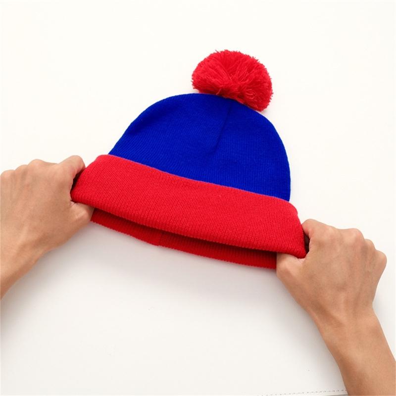 Soft Knitted Hat Color Contrast Stretchy Pullover Hat for Holiday Celebration Family Gathering Photography Pompoms Hat