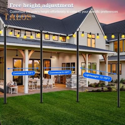 String Light Pole 10 Ft Coated Metal Pole with Fork Outdoor Light Pole with Spikes String Light Holder for Patio Deck Garden Wedding Party Decor