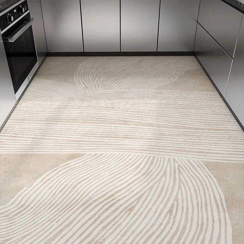 

Большой ковер для кухни, водонепроницаемый ПВХ-коврик, кожаный, нескользящий, маслостойкий, коврик для ног, бежевый ковер, ковры для украшения дома в японском стиле 50x80cm