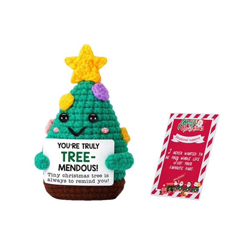 Handmade Crochet Mini Christmas Tree Decoration for Car Dashboard Ornament Features Scent Pad Holder Includes Greeting Card Festive Holiday