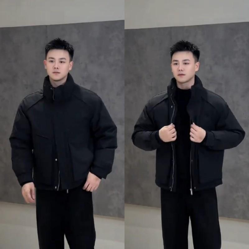Mens Casual Fashion Simple Solid Color Warm Cotton Jacket Winter Outdoor Loose Fit Coat