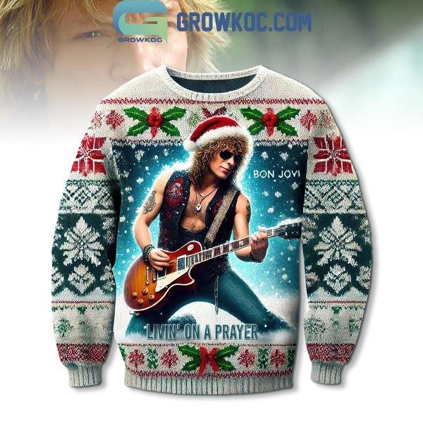 Bon Jovi Livin’ On A Prayer God’s Christmas Ugly Sweater Unisex T-Shirt XL
