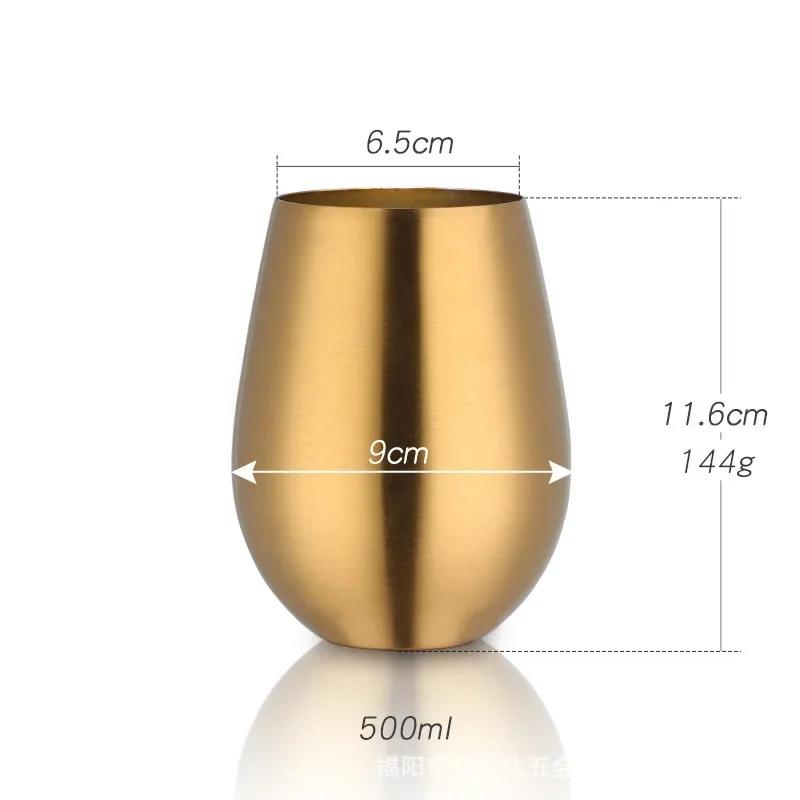 304 Stainless Steel Beer Mug Cold Drinks Single Layer Titanium Plating Wine Glasses 500ML Big Belly Water Cup Bar Supplies