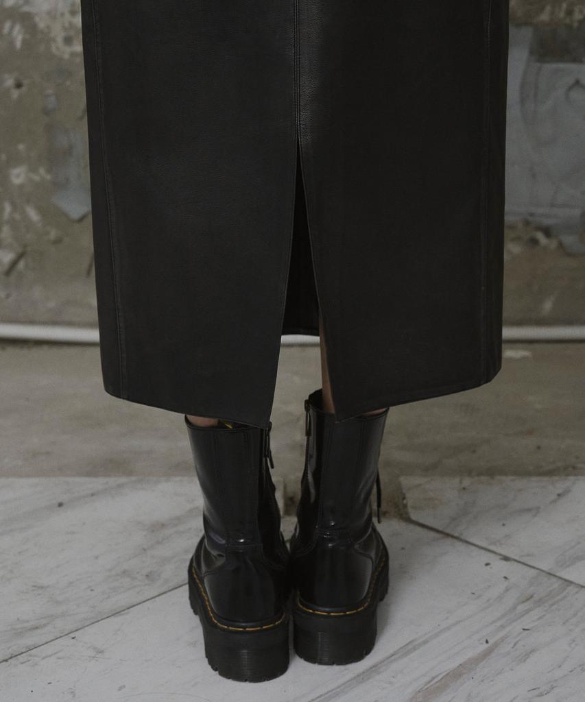 Er Er Vintage Wash Leather Long Skirt Black