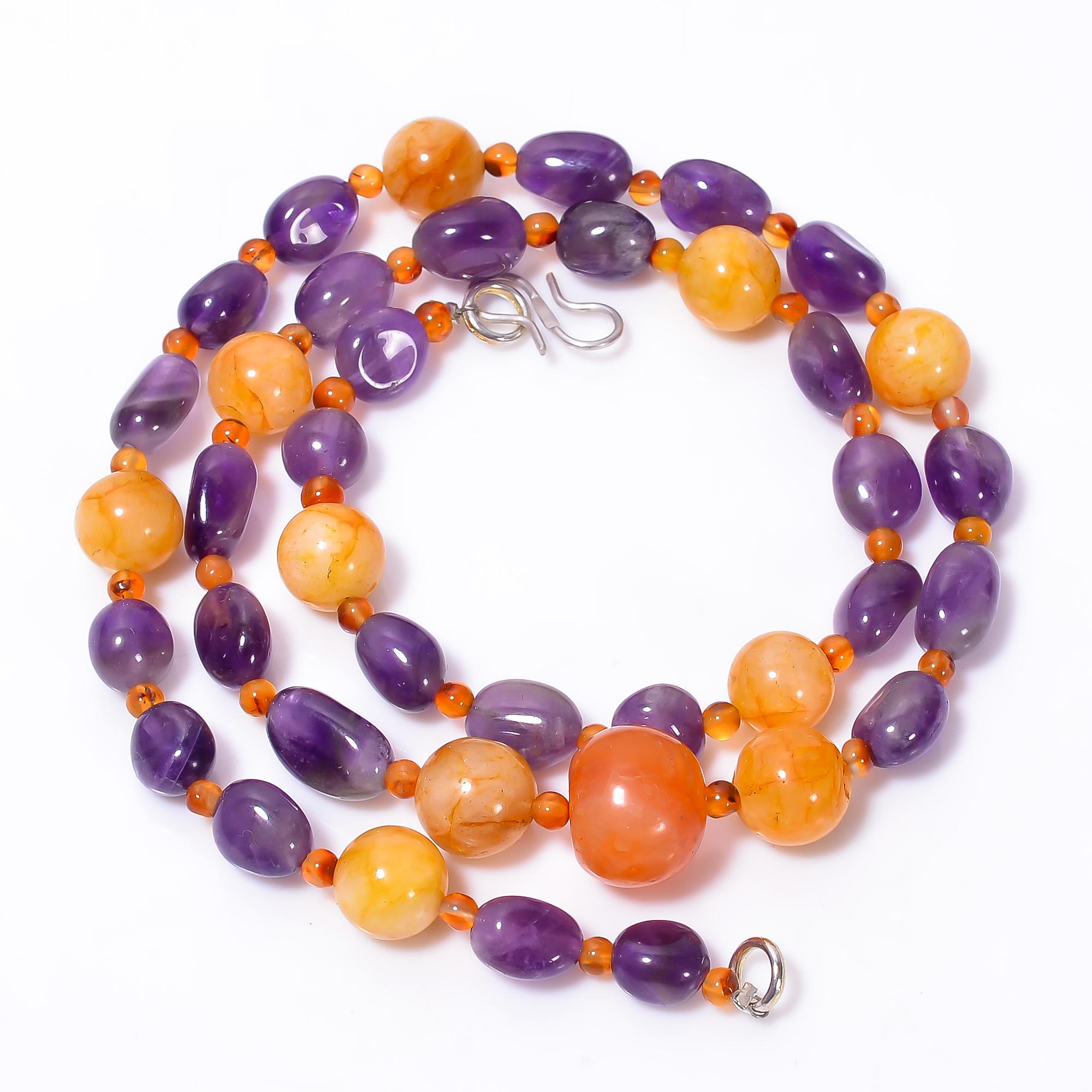 

Natural Carnelian Amethyst Mix Shape Gemstone Smooth Beads Necklace 3-12 mm 18 UB-8603
