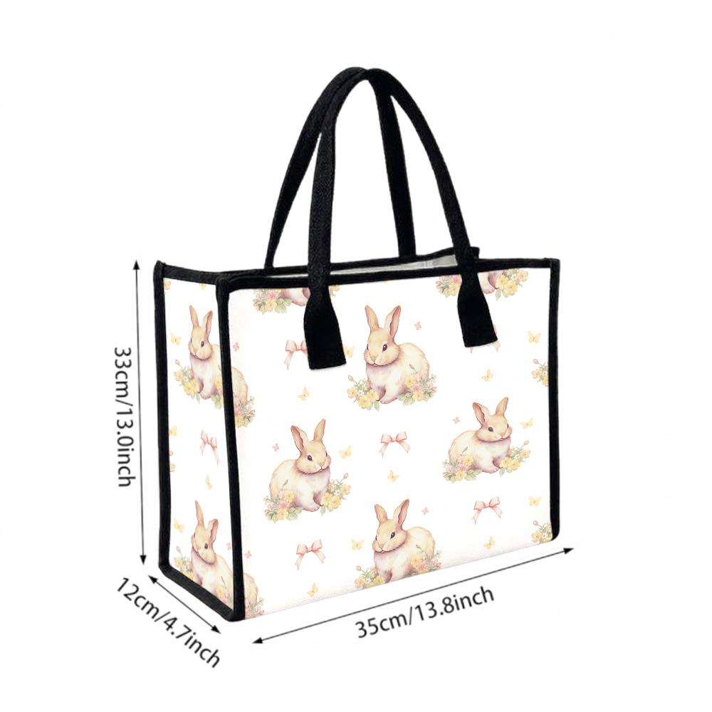 Cute Rabbit Printed Tote Bag Casual Large Capacity Handbag for Daily Use