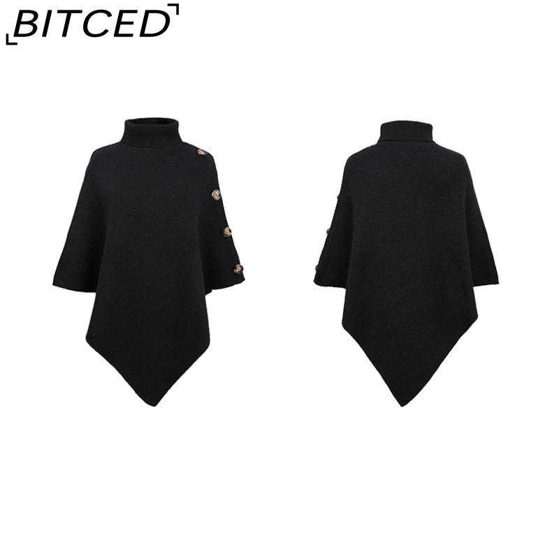 BITCED Autumn/Winter Women's Shawl Cape Sweater Solid-Colour High-Neck Knitted Cardigan
