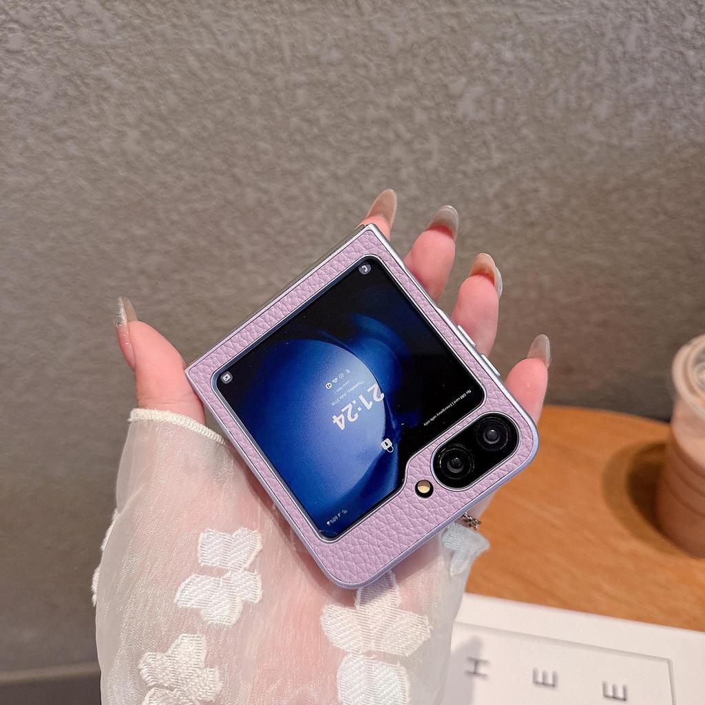 Metallic Lychee Leather Texture Case for Samsung Z Flip 4/5/6/7