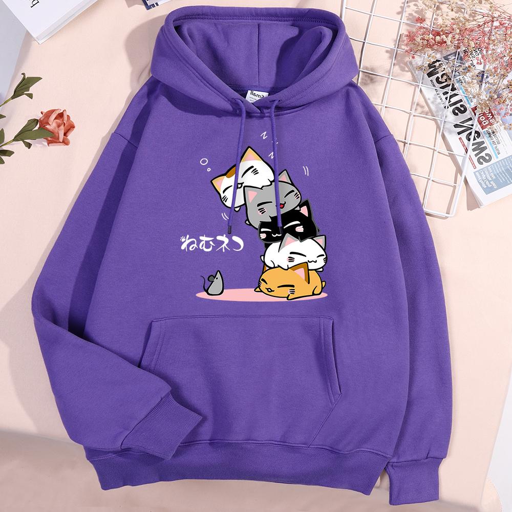 Cute Stacked Cats Sleeping Don'T See The Mouse Hoody Men Women Fashion Crewneck Clothing Cute Hoodies Loose Sweatshirt