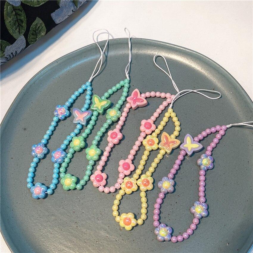 2023 Fashion Y2K Girl Mobile Phone Chain Colorful Acrylic Flowers Butterfly Beaded Telephone Strap Lanyard Bijoux Jewelry