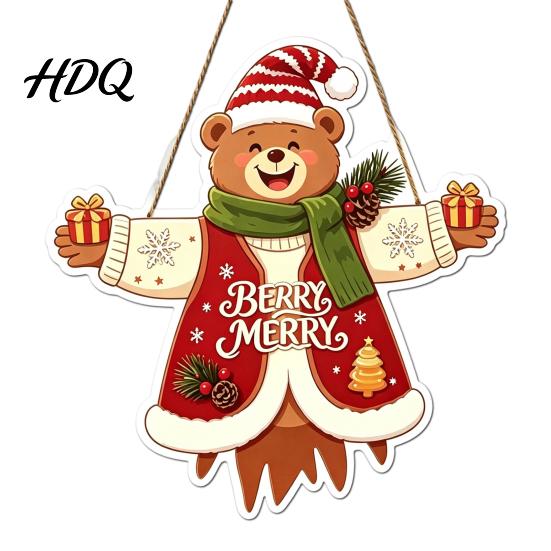 Xmas Window Decorations Wooden Christmas Hanging Pendant Cartoon Welcome Sign for Front Door Ornaments Wall Decor