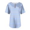 Women's Fashion Casual Short Sleeve Button Stripe Printed Round Neck Pullover Top
