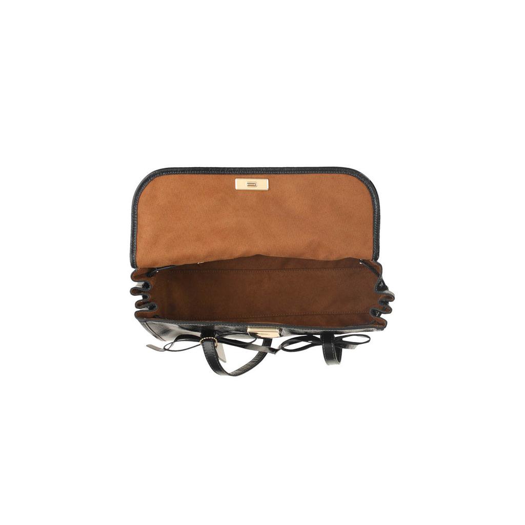 Coach Bridget 34 Schleifenakzent Unifarben Klassisches Goldenes Logo Glattes Kieselsteinleder Umhängetasche Damen Umhängetasche Schwarz CDY94-IMBLK