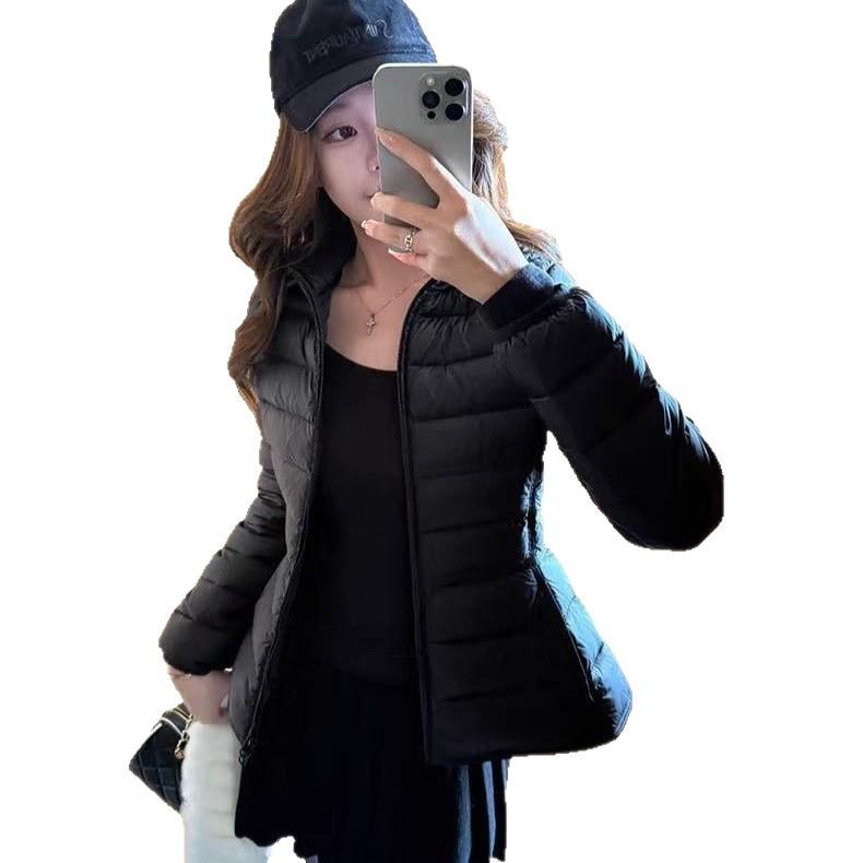 New Thin Waist Ribs Down Jacket Women's Jiaxing Pinghu White Duck Down Short Hooded Jacket Autumn and Winter