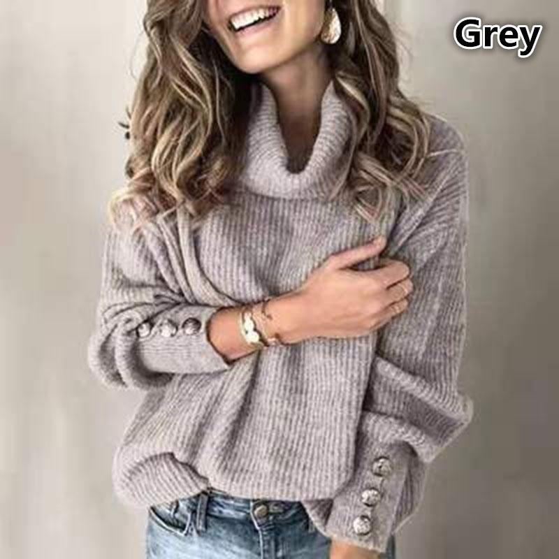 Модные осенне-зимние теплые однотонные пуловеры с высоким воротником вязаный свитер женский шерстяной трикотаж одежда больших размеров XXXXXL серый 2639₽