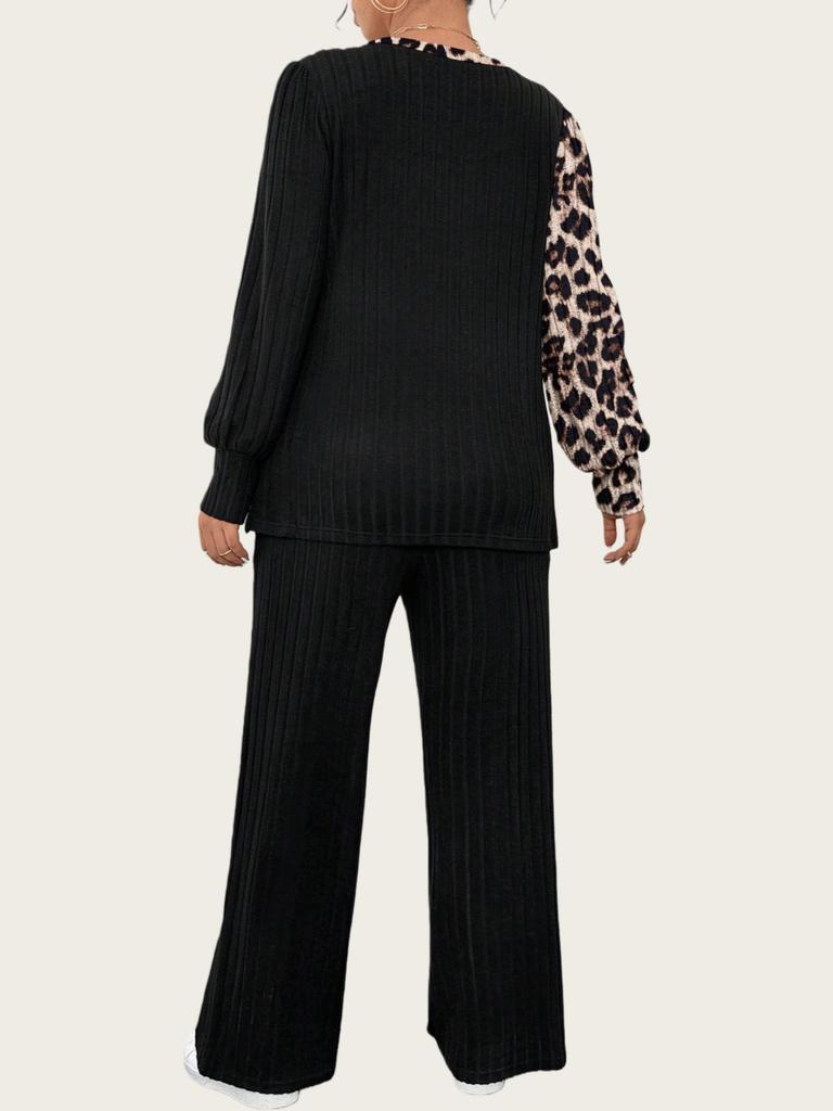 Dámská pletená souprava s barevným potiskem a rovnými kalhotami, nadměrná velikost