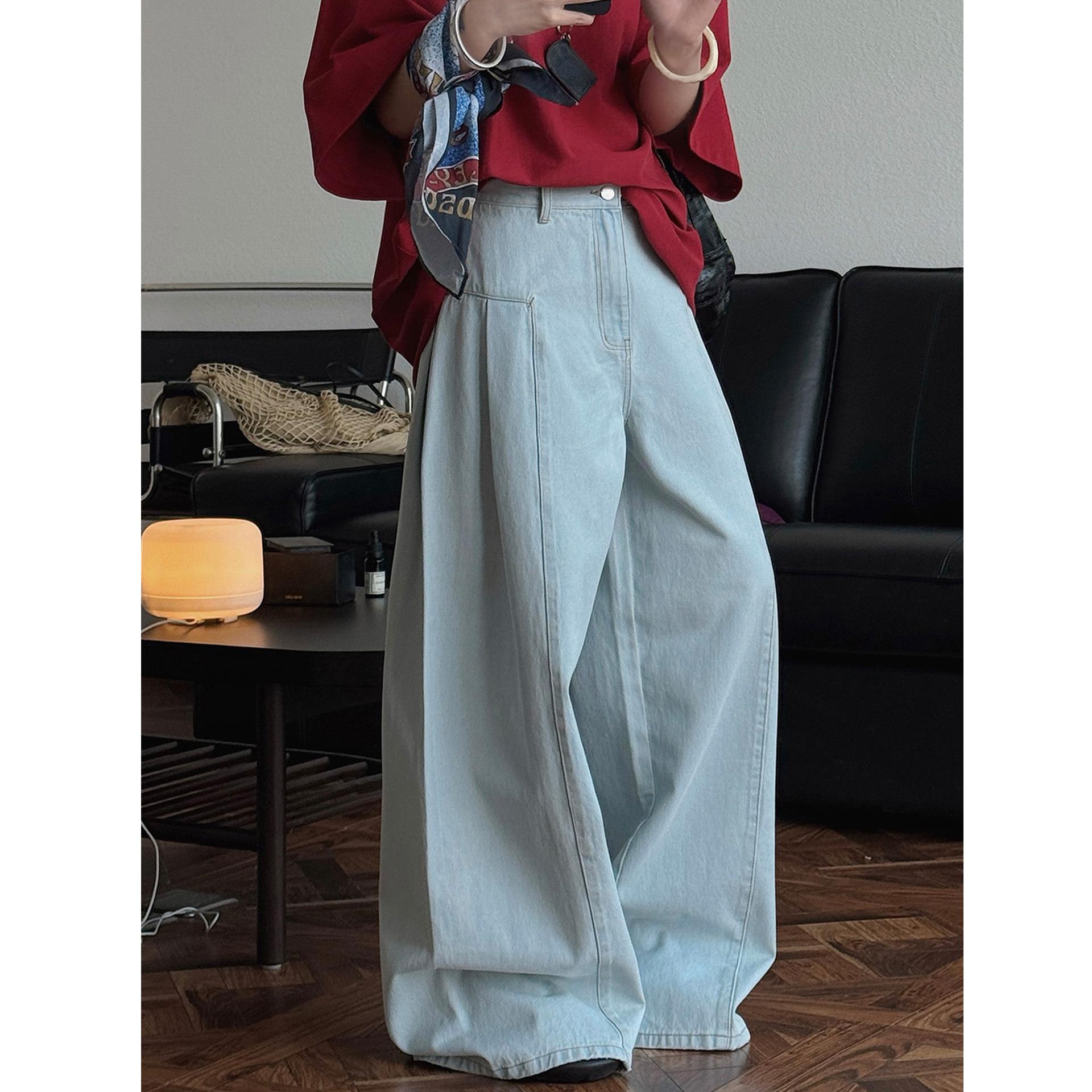 

Xu Man Early Autumn Korean Style 3D Deconstructed Flare Jeans - Loose Wide-Leg Pants for Women Small светло-синий