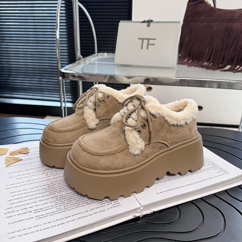 Herbst und Winter 2025 neue warme rutschfeste Schnür-Schneestiefel Damenmode vielseitige Samt-verdickte Schnee-Baumwollschuhe