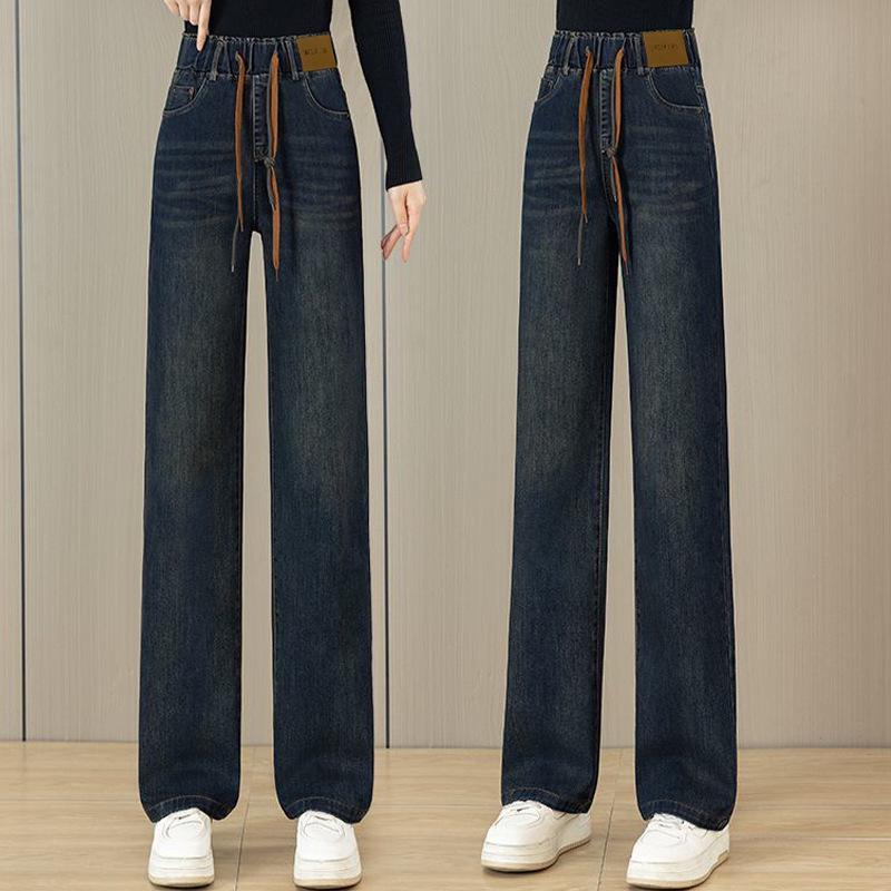 Women s Plus Size Elastic Waist Wide Leg Straight Denim Jeans 2XL/30